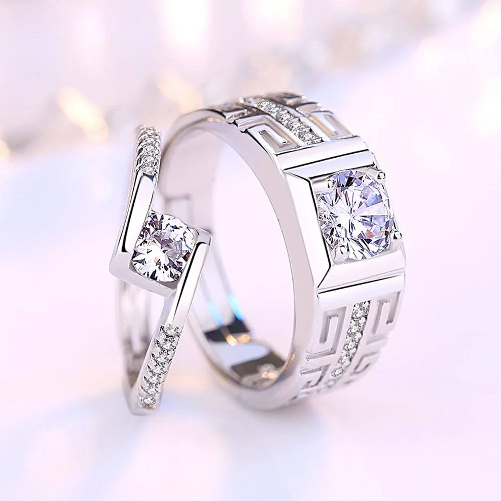 2pcs 925 Silver Couple Rings Zircom For Women Man Exquisite Student Girlfriend Sterling Silver Jewelry Accessories Wedding