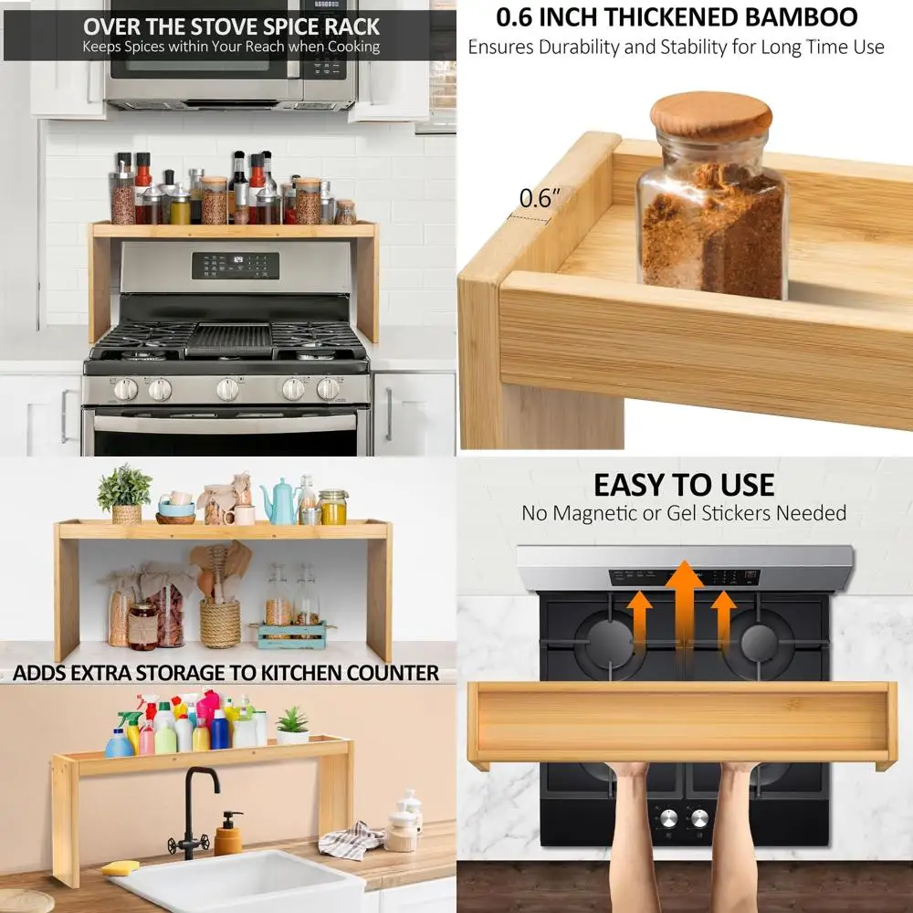 

33-Inch Wide Bamboo Spice Rack Organizer for Stovetop