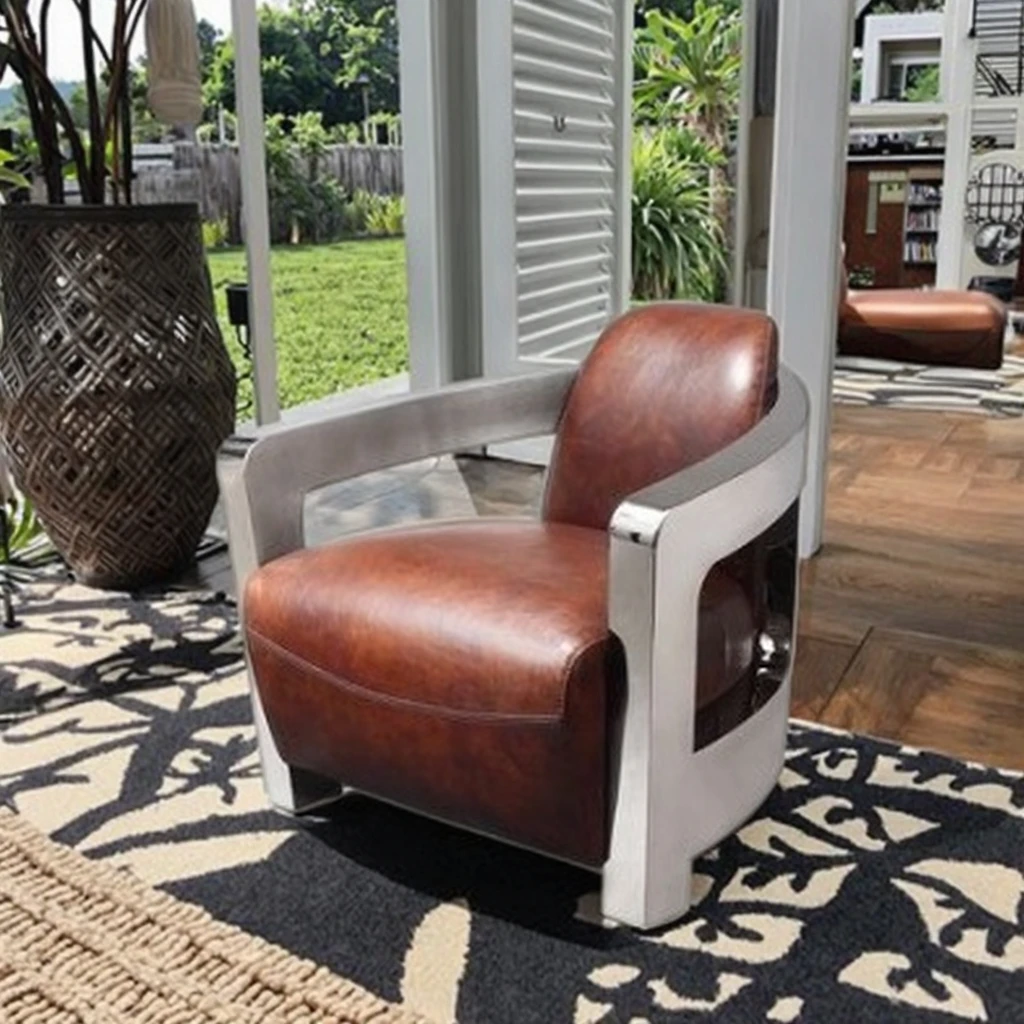 Industrial Retro Aviator Chair With Leather Frame Shiny Living Room Sofa For Bedroom Dining And Villa Home Furniture