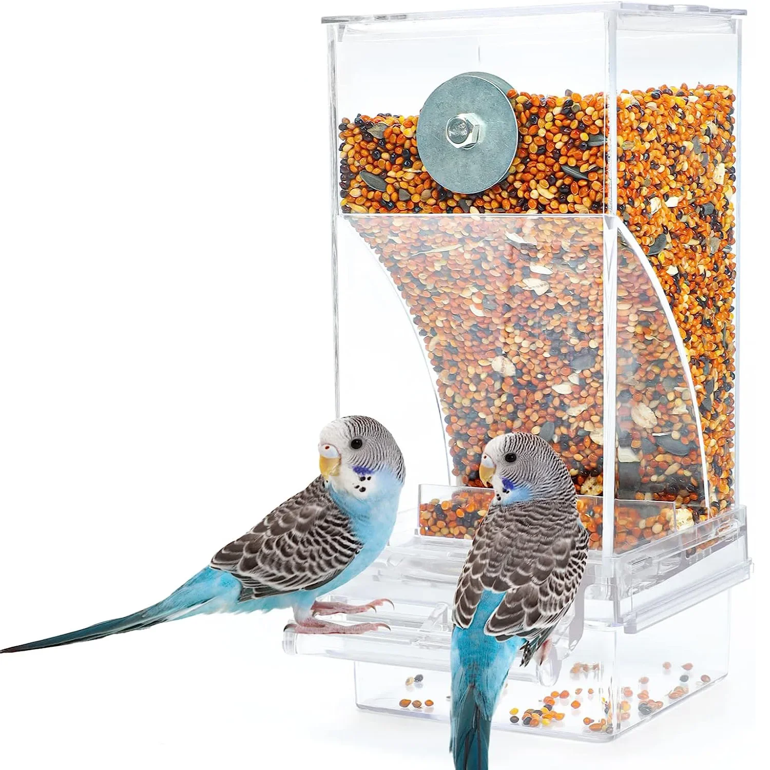 Automatischer Wasserspender für Vögel, Transparenter Sprossenbehälter für Papageien, Futter- und Wasserspender für Vogelkäfige – Detail 8