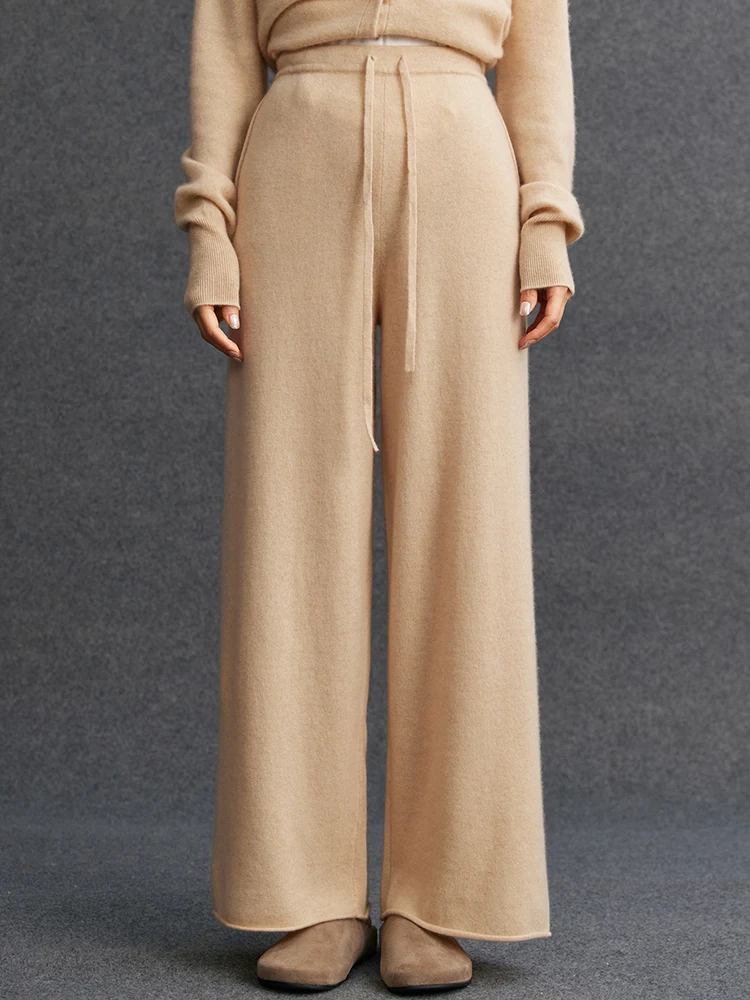 

TLOML Women 's 100% Cashmere Pants Thick Wide Leg Pants Autumn Winter Casual Simple Style Cashmere Knit Comfy Soft Warm Pants