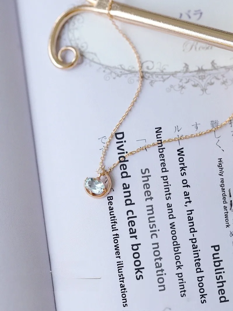 

l Sea Blue Topaz Moon Star 925 Silver Plated Gold Nelace Pure Positive Energy Jewelry for Women Korean Sle Faion ...