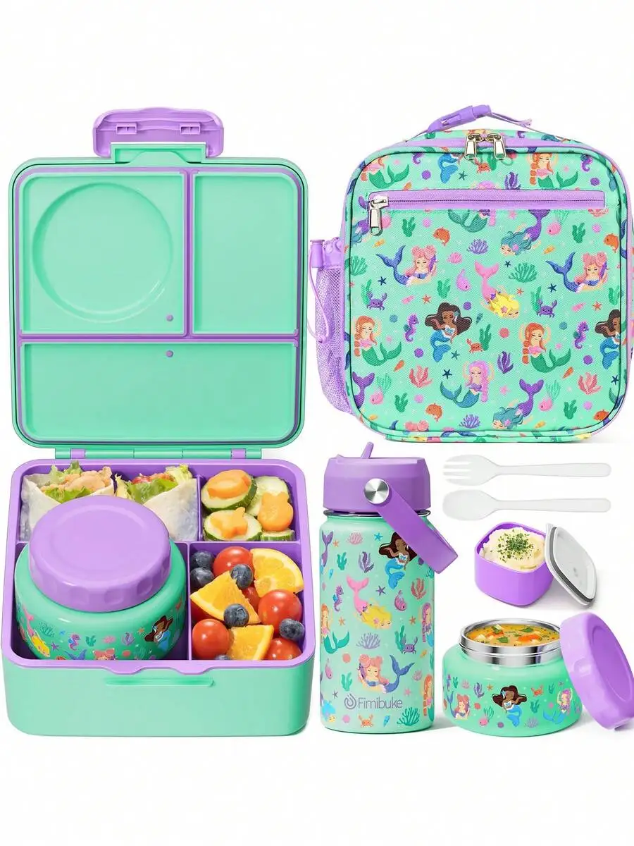 Bento Box For Adults - Leak-Proof 3-4 Compartments Lunch Bento Box Set With Insulated Food Jar, Water Bottle, Lunch Bag, Sauce C
