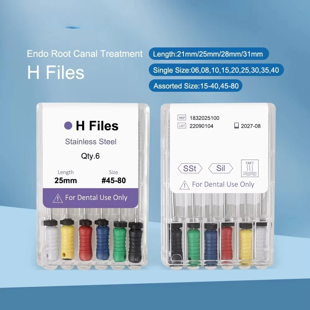 SYJH 10 Packs/Box Dental Endodontic H Files Hand Use Stainless Steel 21/25/28/31mm for Root Canal Treatment Cleaning & Shaping