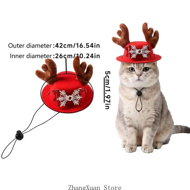 Weihnachtskostüm-Mütze, Pet Antler Cosplay-Zubehör, Katzen- und Hunde-Fotobekleidung 3XUF – Detail 7