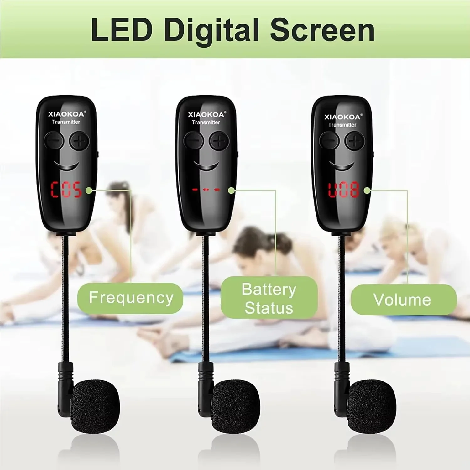 XIAOKOA Wireless Microphone Headset with LED display screen UHF  Dual Headset Microphone set Transmitter with Receiver