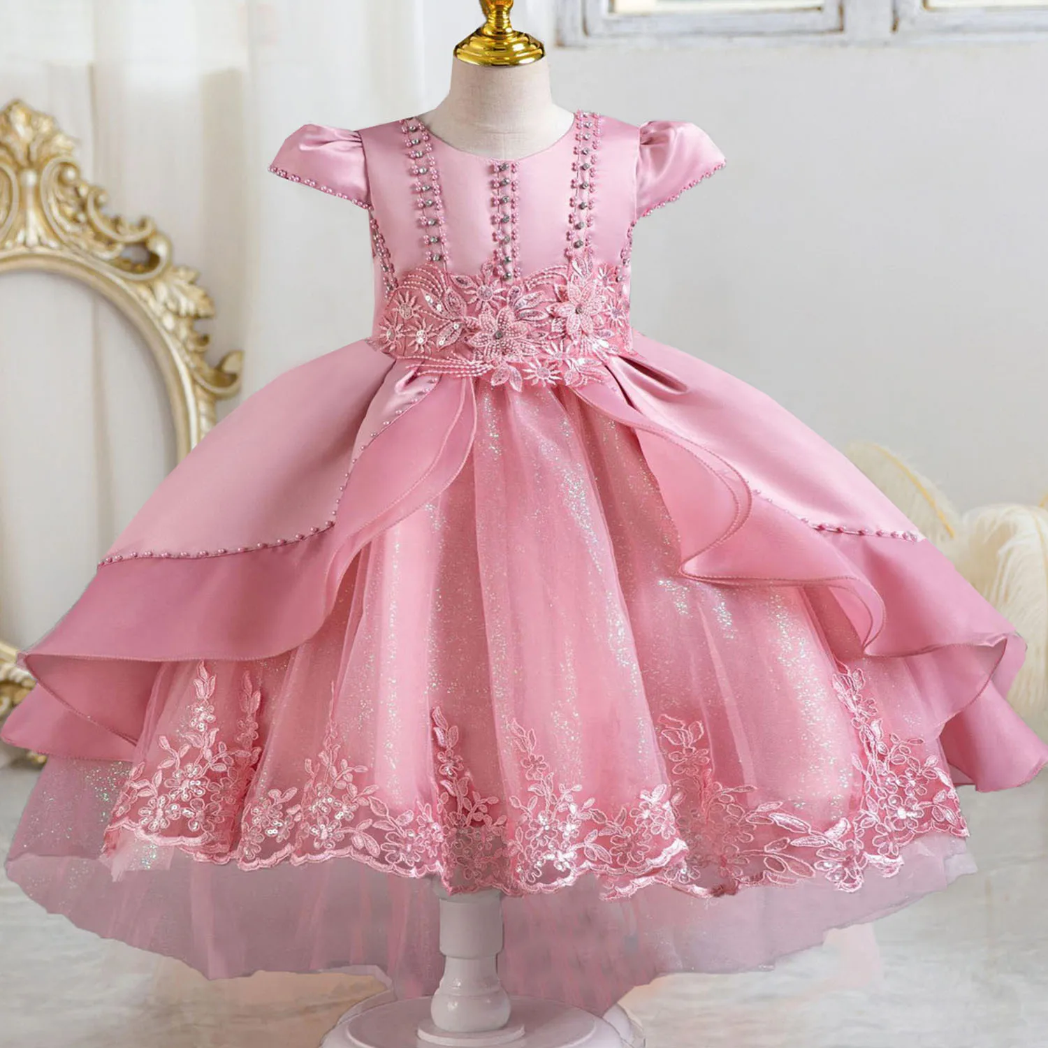 

Stunning Cap Sleeves Beaded Embroidered Flower Girl Birthday Party Formal Pageant Dance Party Dress Dress