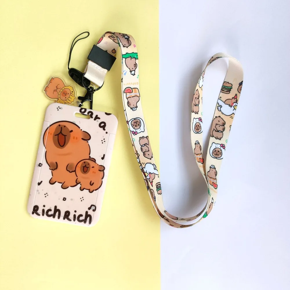 Cartoon Capybara Card Holder Keychain Bus Card Cover Case Business Card Holder Cute Credit Card Holders With Lanyard Id Holders