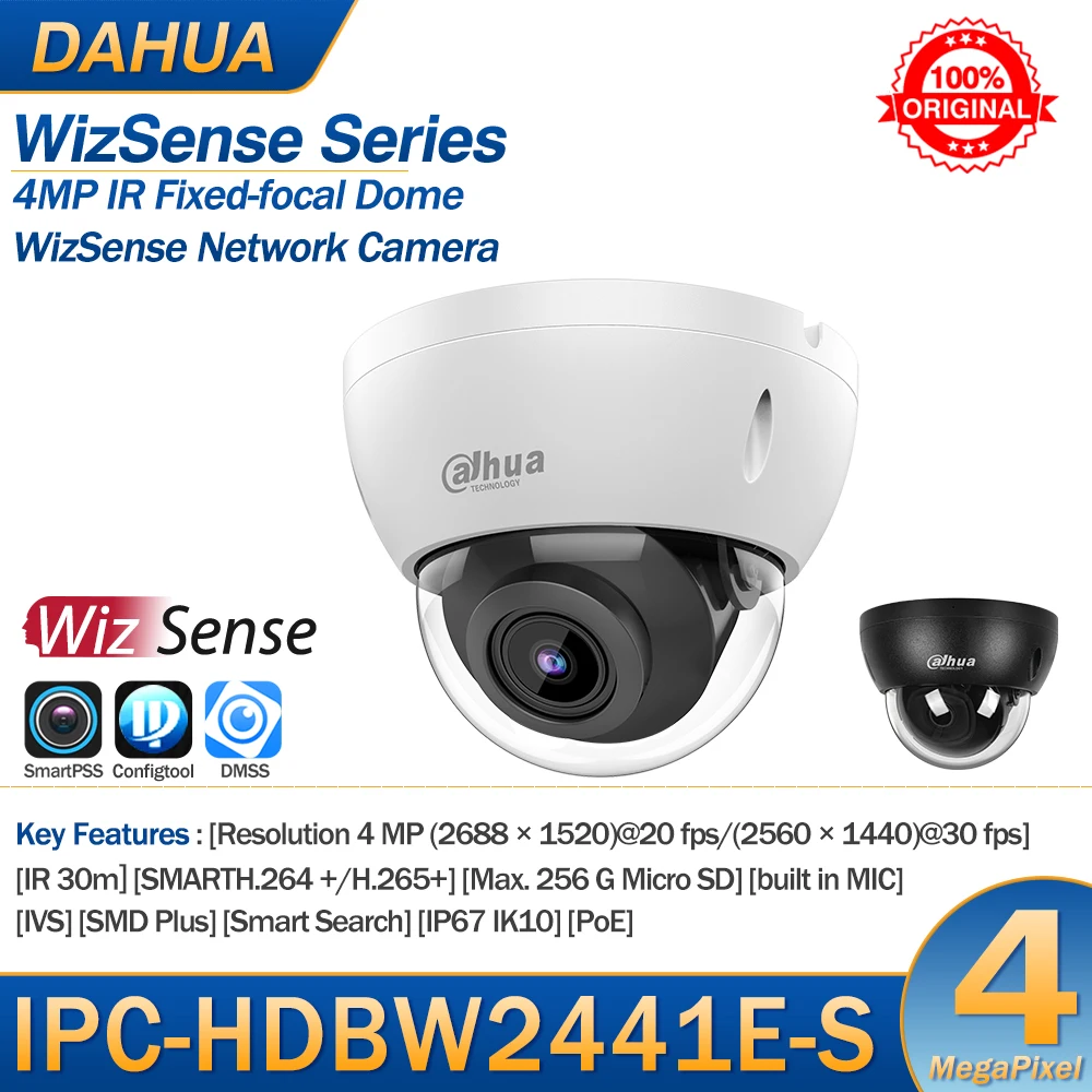 

Dahua IP Camera 4MP IPC-HDBW2441E-S Fixed-focal Dome WizSense Network POE Build in MIC IR SD Card Slot IP67 IK10 CCTV Security