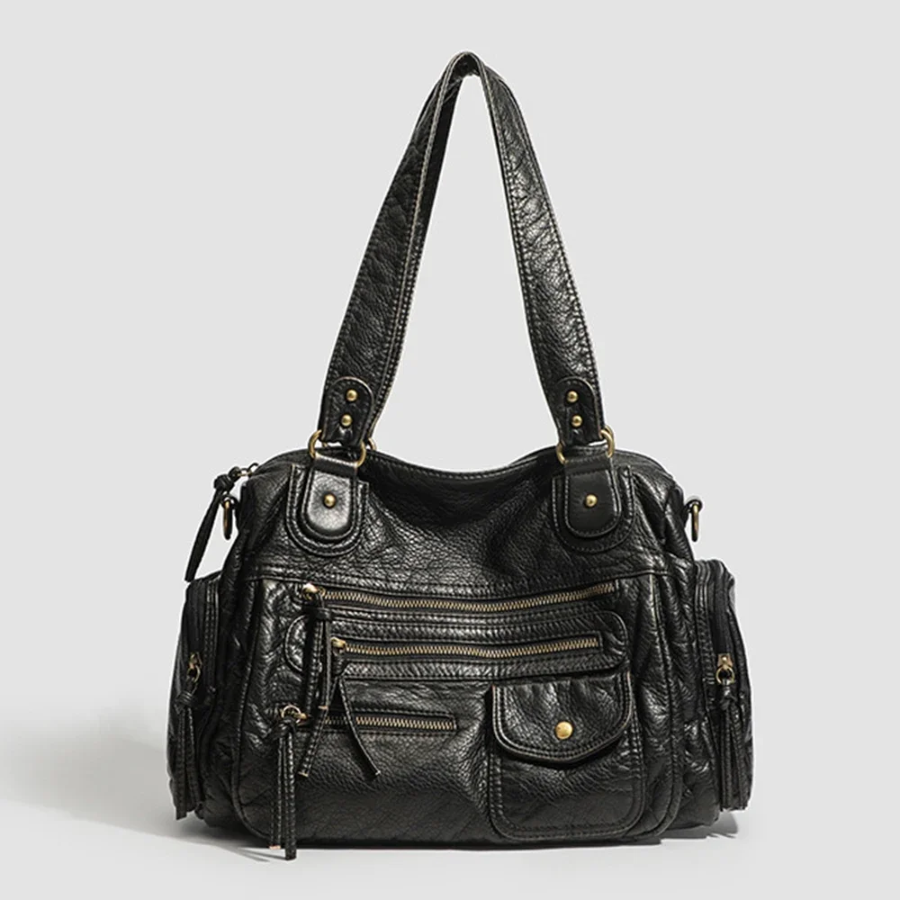 

Сумка на плечо в стиле ретро с несколькими карманами, мягкие сумки-тоут из искусственной кожи для женщин, сумки с шипами, дорожные кошельки для покупок, сумка через плечо