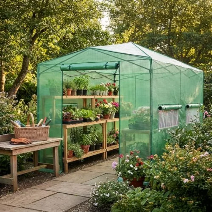 Feet Greenhouse, Instant Walk-in Pop Up Tent Greenhouse for Indoor Outdoor Gardening Easy Setup Shelter with Roll-up Zipper Ent
