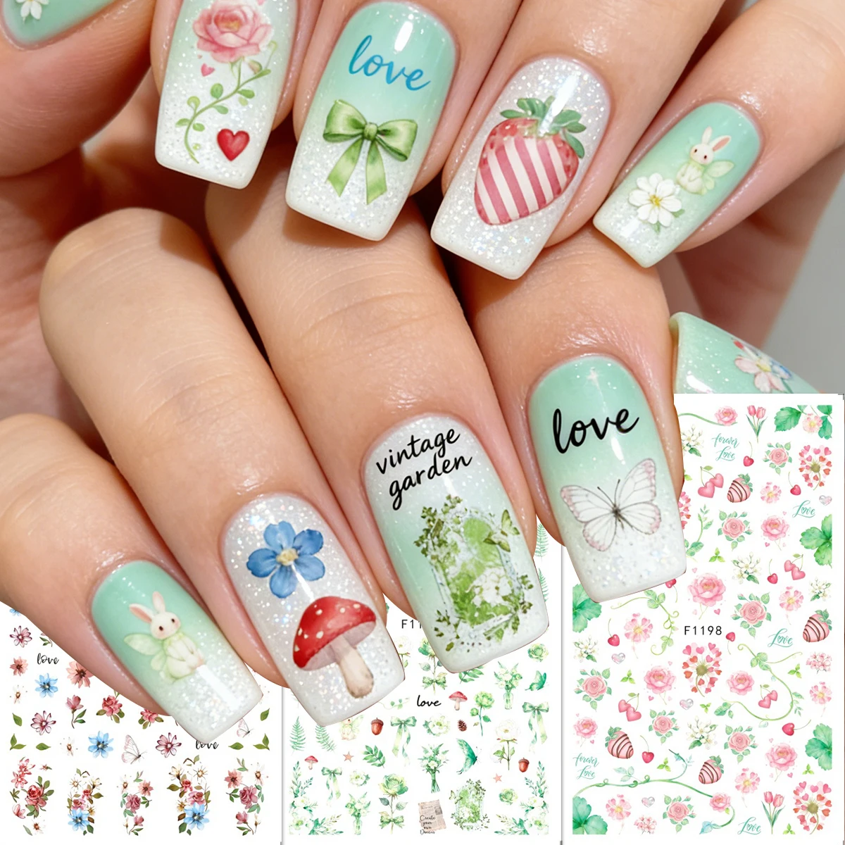 Frische florale Ranken-Nagelaufkleber für Frühling und Sommer, die für die tägliche DIY-Nageldekoration an Feiertagen, Partys und Hochzeiten verwendet werden