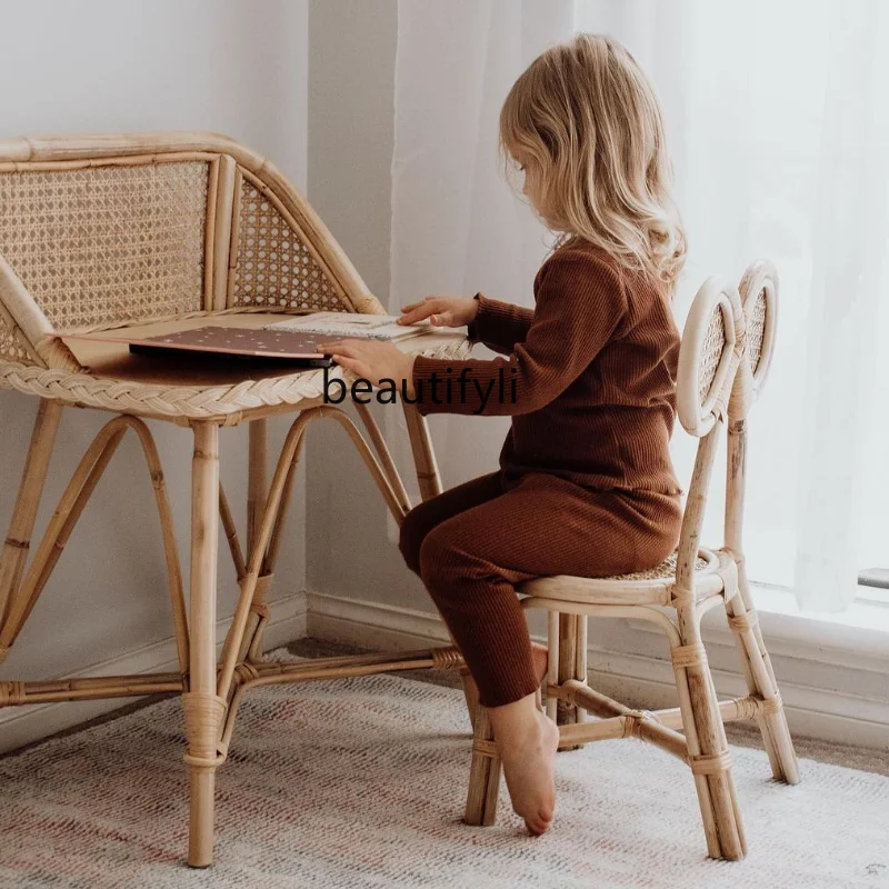 Penteadeira natural do Rattan, Bonito Combinação Quarto Play House, Mini Handmade Creative Learning Table