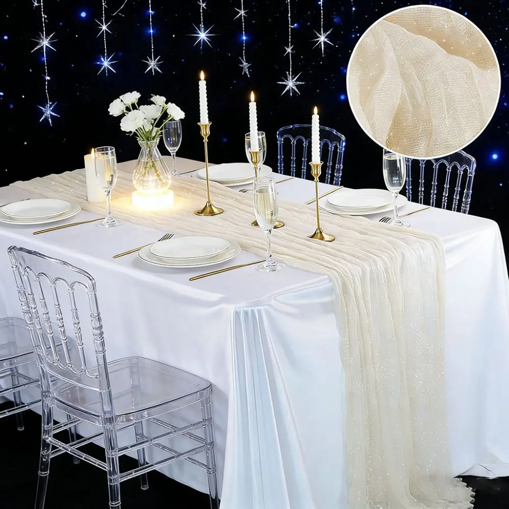 Semi-Sheer Cheese Cloth Table Runner Fine Flash Multicolor Wedding Table Runner Country Shimmer Gauze Tablecloth Wedding Decor