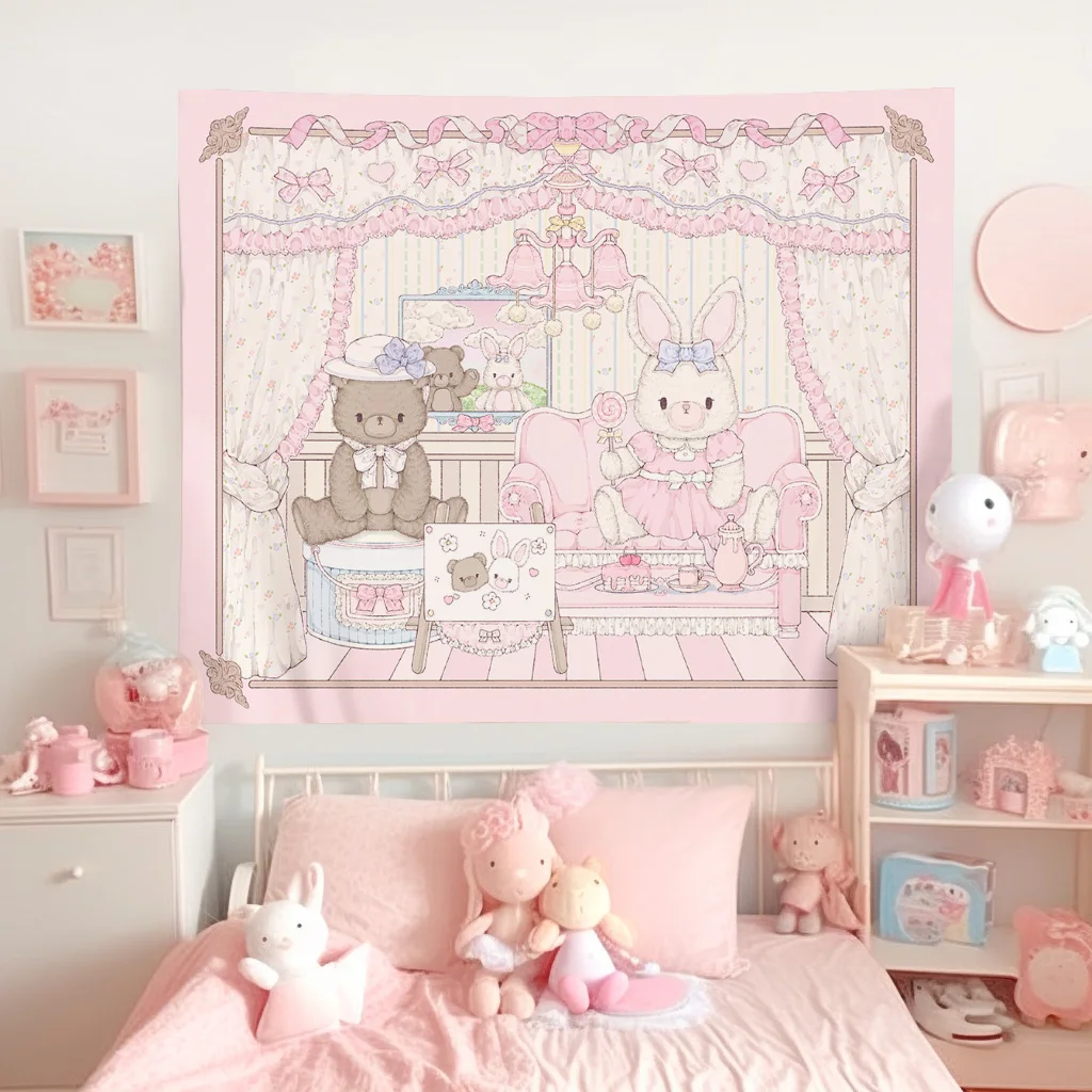 Kawaii Home Decor Katzen-Wandteppich, Schlafzimmer- und Wohnheimdekoration, Hintergrundstoff, Nachttisch-Wandteppich, Schlafzimmer-Schreibtischdekoration