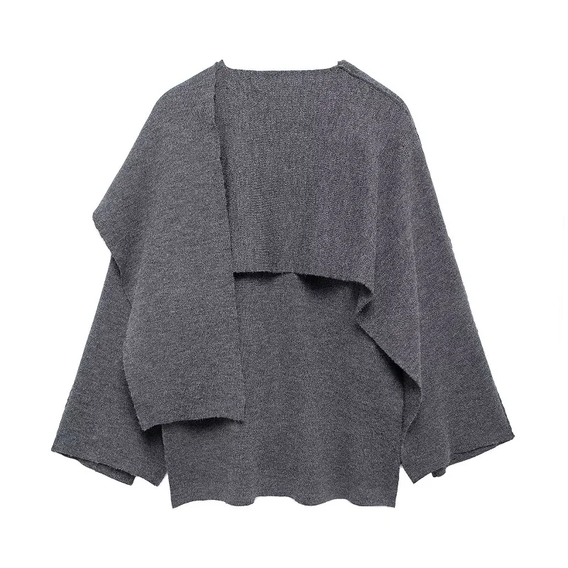 MUJER 2025 Cape Women\'s Coats Asymmetric Cropped Jackets for Women Long Sleeve Knit Winter Coat Female Fashion Scarf Outerwears
