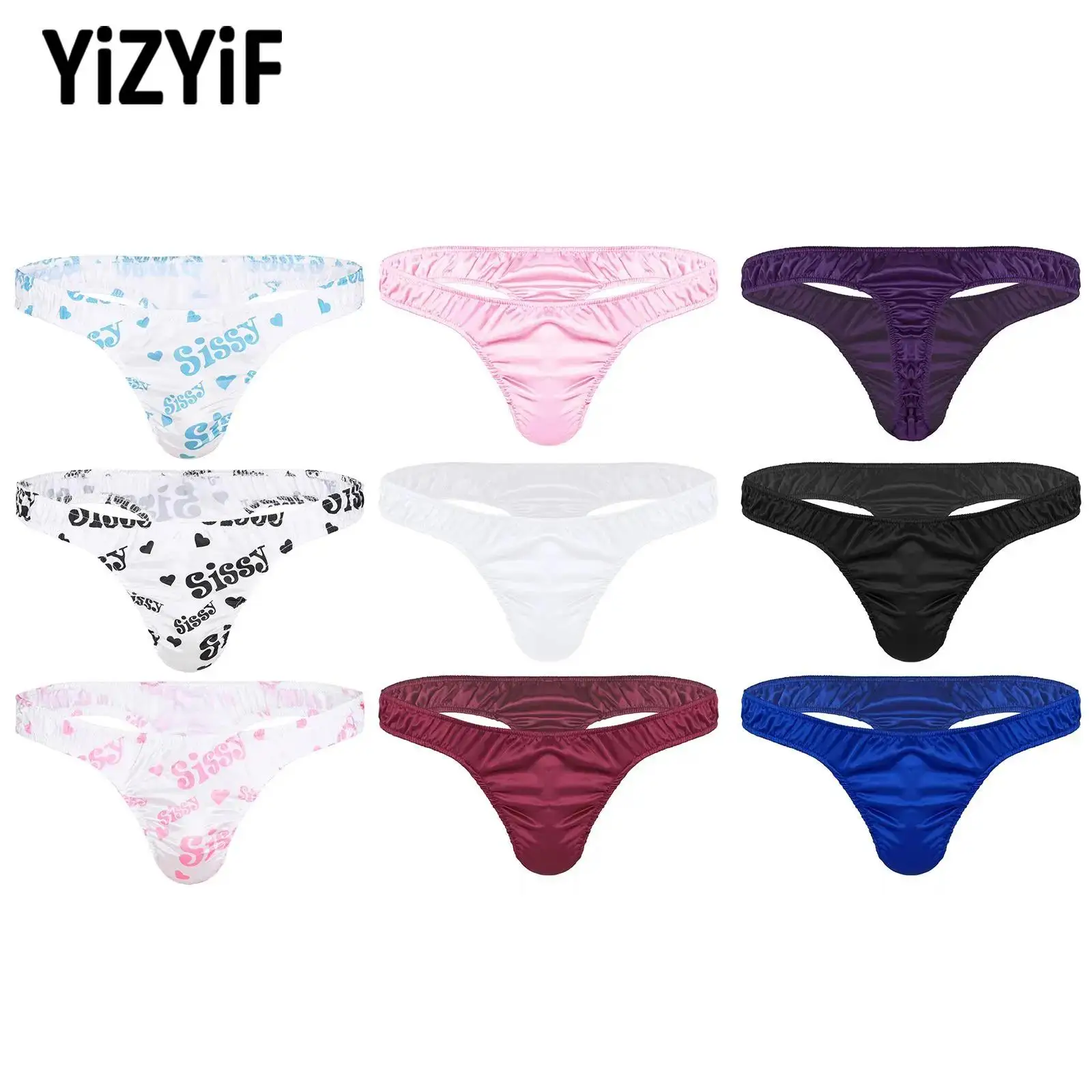 Swimwear Mens Sexy Thongs Lingerie Soft Shiny Ruffled Low Rise Bikini Thong Underwear Panties Bathing Surfing Bottoms Beachwear