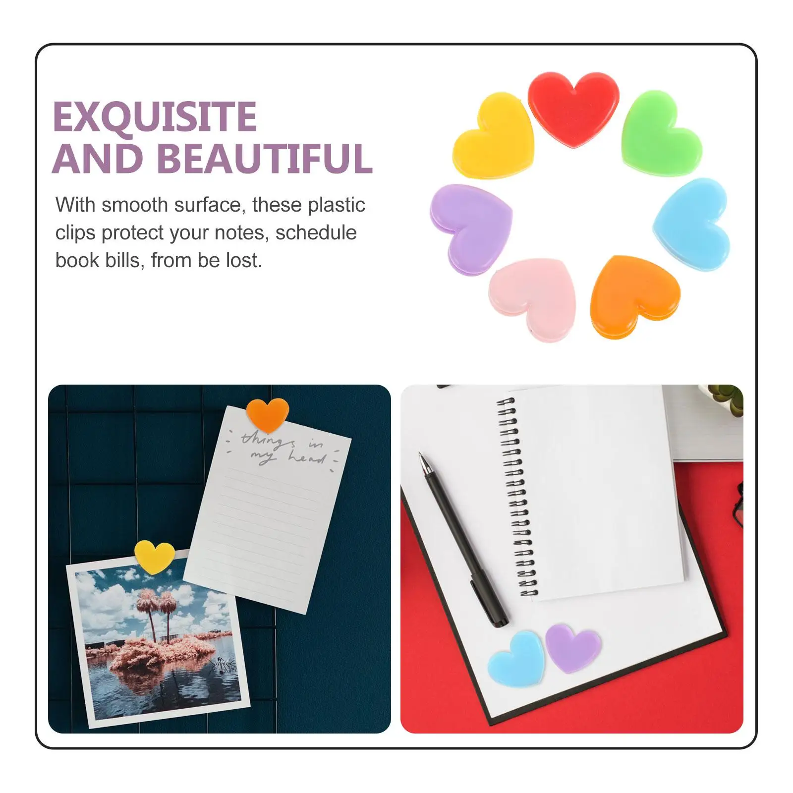 20 個ハート型ファイルクリップオフィスフォトフォルダー学生ドキュメントバインダー紙クランププラスチックデスクアクセサリーファイルホルダー