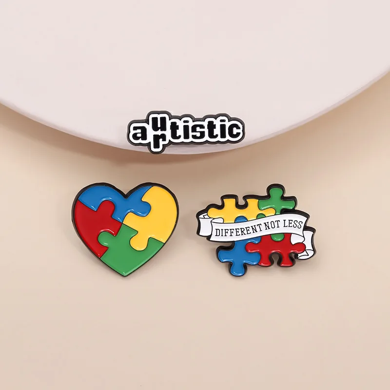 

Different Not Less Autism Enamel Brooch Social Health Barriers Rainbow Puzzle Mental Health Awareness Lapel Pin Badge Jewelry