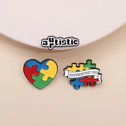 Different Not Less Autism Enamel Brooch Social Health Barriers Rainbow Puzzle Mental Health Awareness Lapel Pin Badge Jewelry