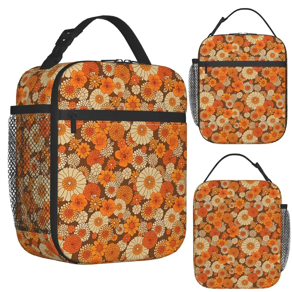 70s Retro Daisies, Vintage Flower Power Boho Insulated Lunch Bag for Kids School Cooler Thermal Food Box Tote Lunch Boxes