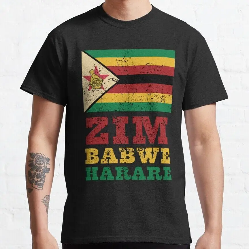 

Классическая Летняя футболка унисекс с флагом Зимбабве, хлопковая модная одежда для пары