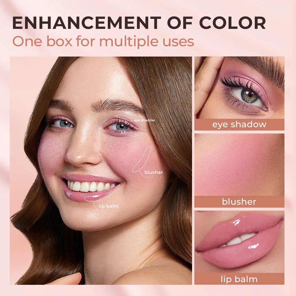 Qibest Multifunktions-Balsam 3 in 1 matten Lippenstift erröten Lidschatten leichte Creme Farbwechsel Lippenstift Lippen tönung Make-up für Frauen