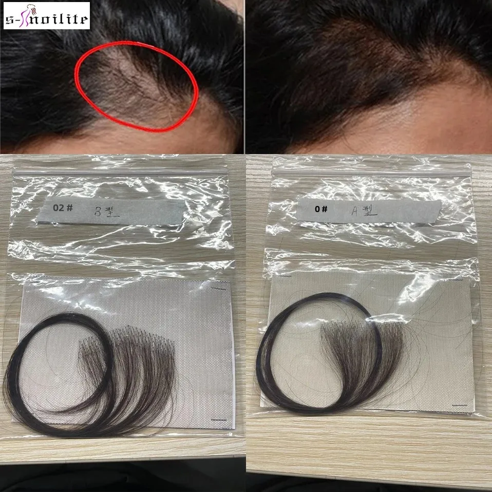 S-noilite 10 "Renda Rambut Toppers Rambut Patch Tangan Simpul Tunggal Rambut Manusia Alami Pengganti Protesis Kapiler Kuil Tak Terlihat