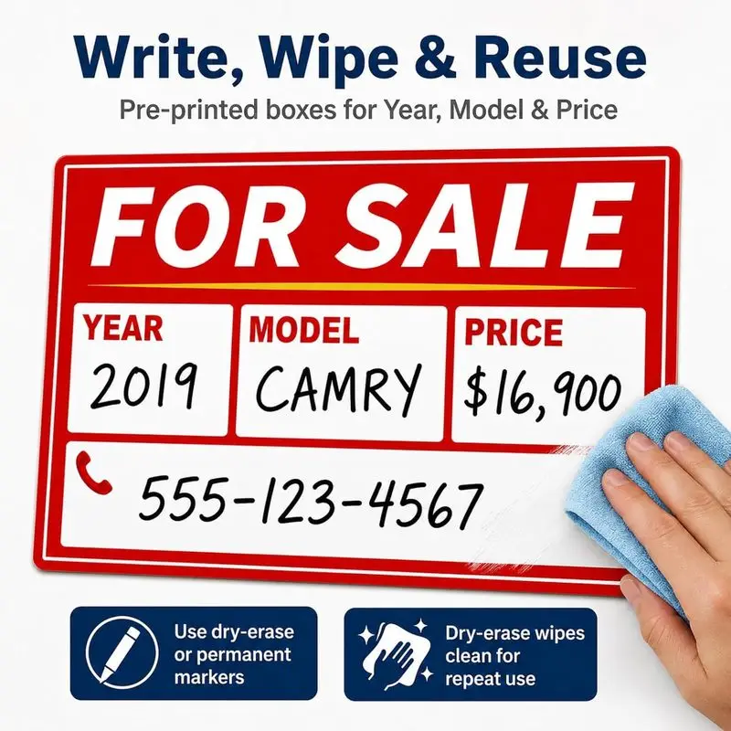 Sale Sign Car Magnet 2 Pack, Dry Erase Reusable, 12.2x9 Inch