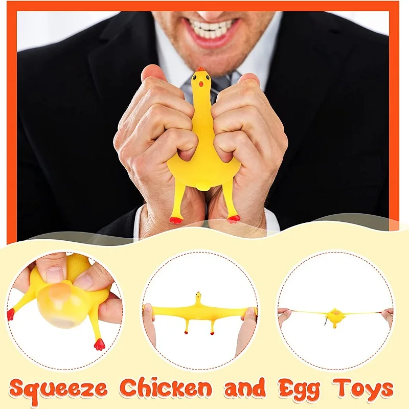 2 PCS Funny Squishy Toys Vent Chicken Laying Egg Squeezable Poppit Stress Relieve Chird Gifts Antistress Keychain for Game