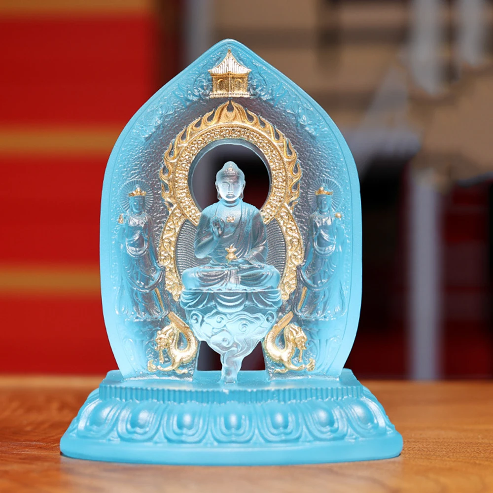 

Glaze Oriental Three Saints Buddha statue, Buddhist Medicine Buddha, Sun-Moonlight Bodhisattva, Home Worship Buddha ornament
