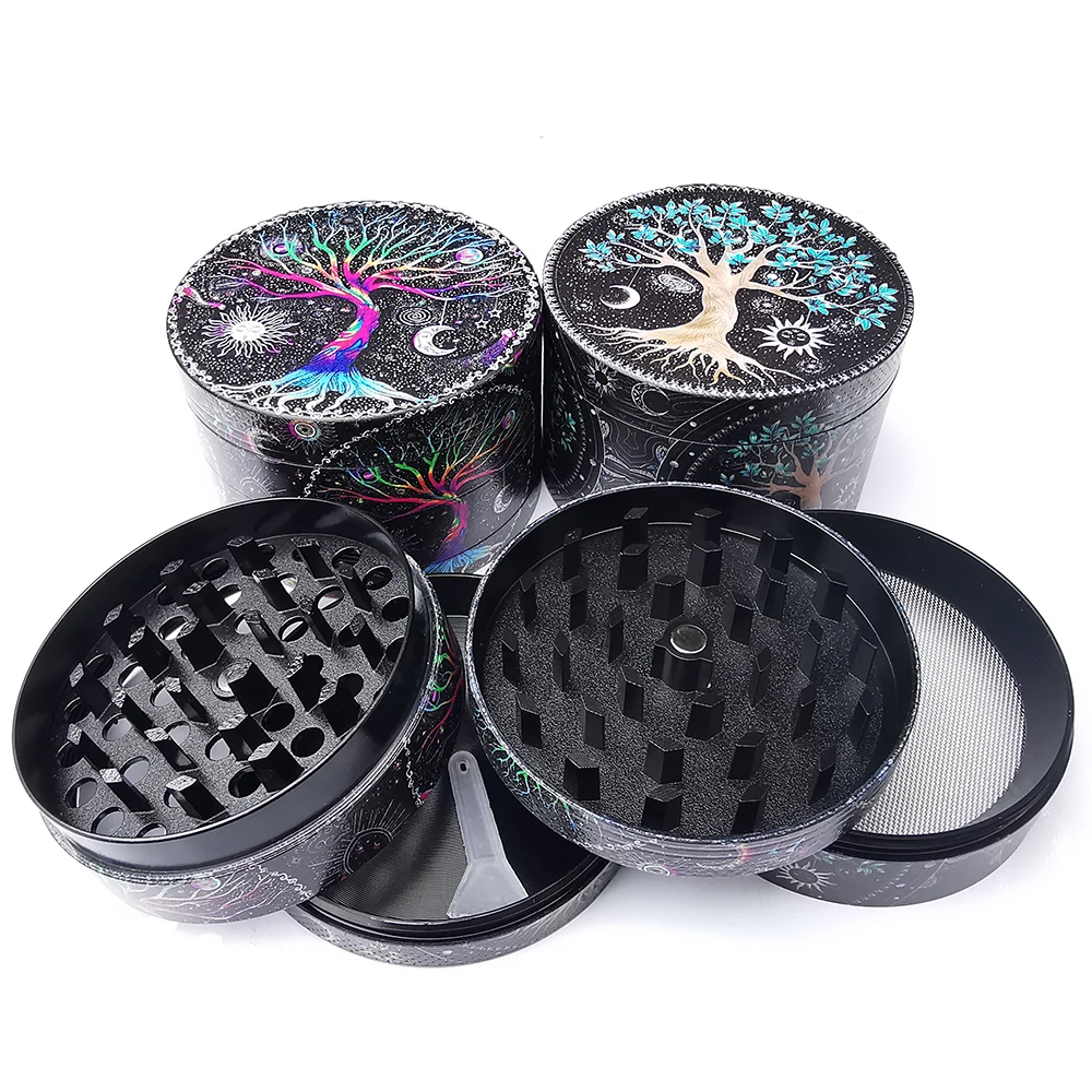 Newest 60MM 63MM Mushroom Pattern Grinder Metal Big Size 4 Layers DIY Tools Spices Grinder Metal Crusher Lucky Tree Wholesale