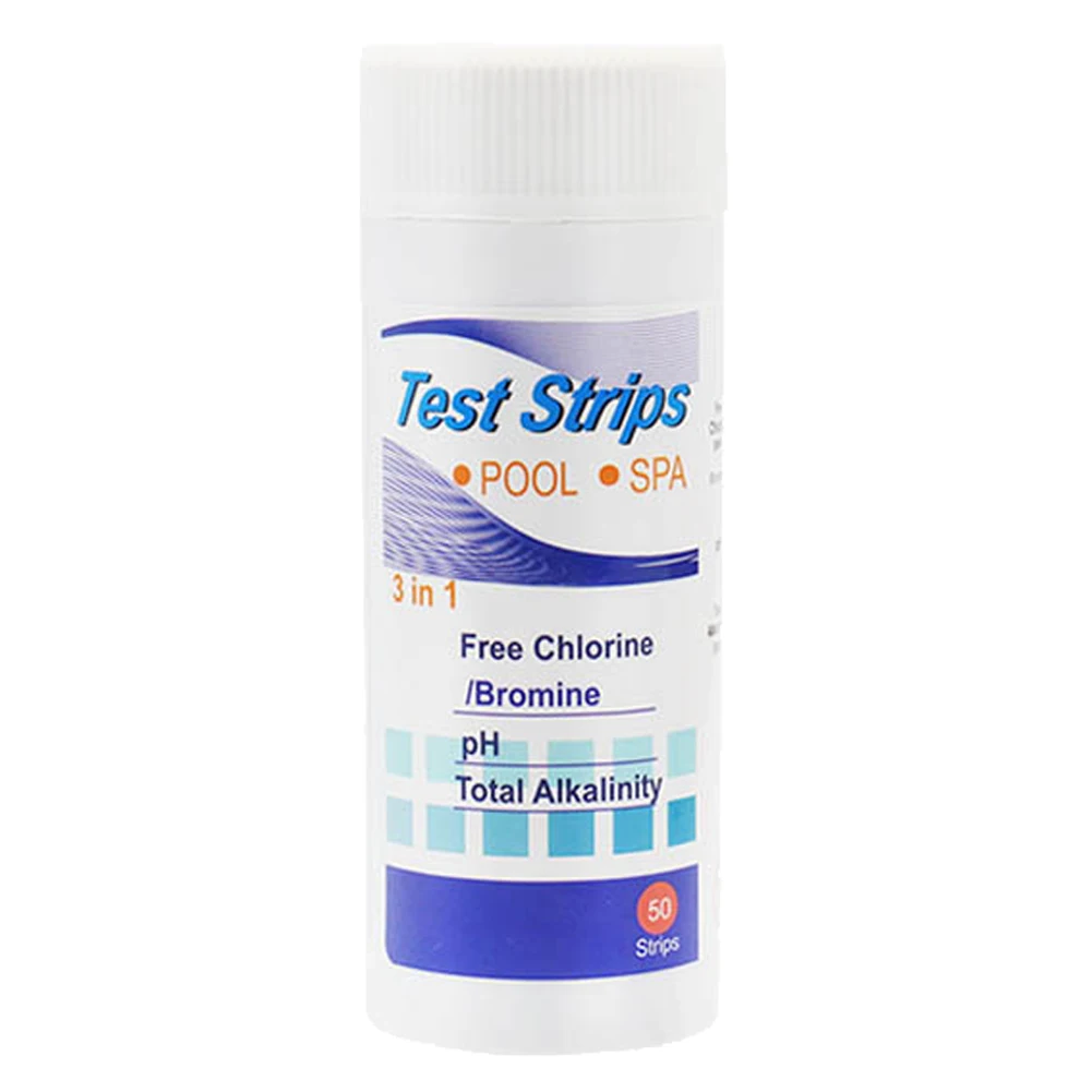 50pcs 3-in-1 Water Quality Test Strips for Pool Spa Aquarium Residual Chlorine PH Value Alkalinity Test Strip Easy Detection