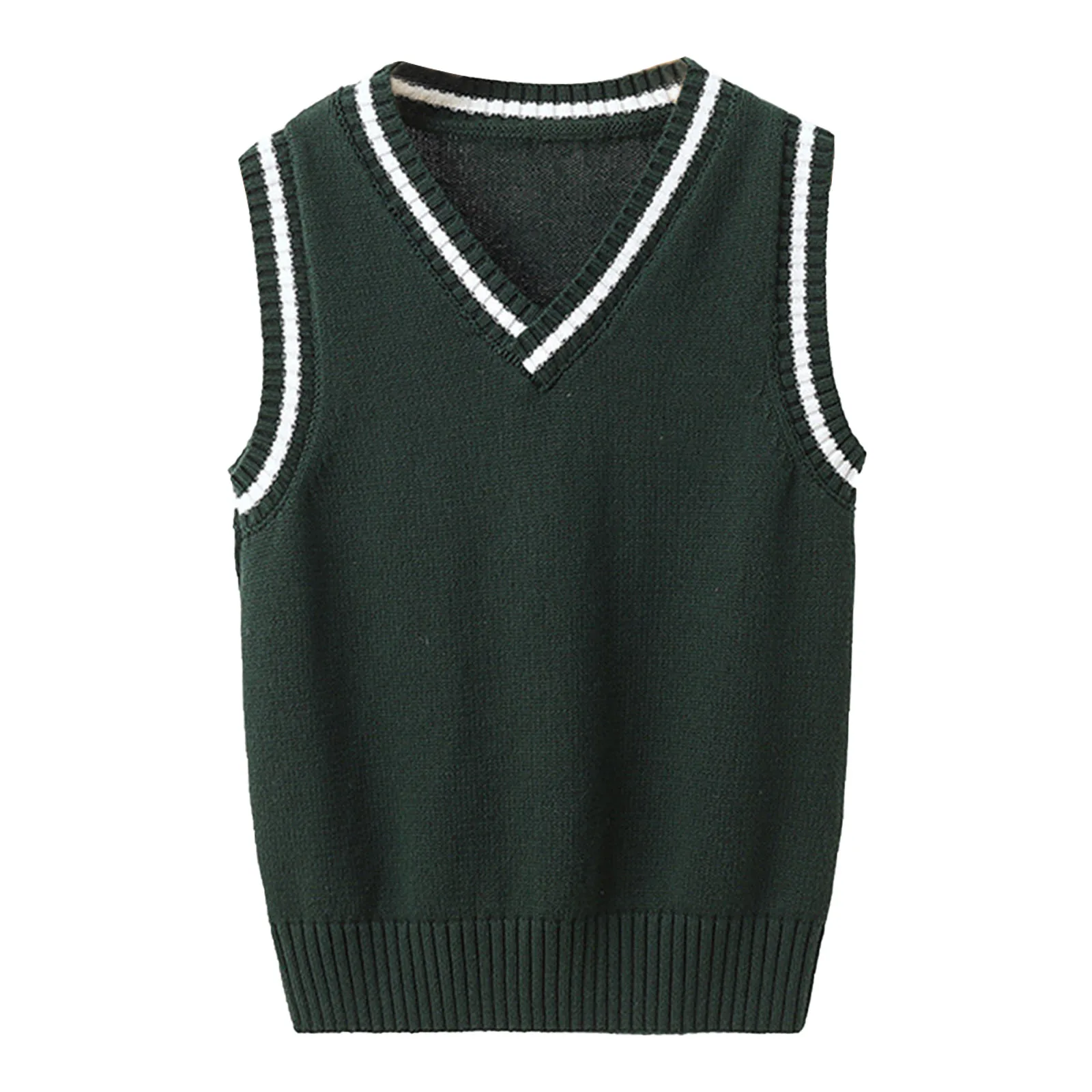 Sweater Vest Kids Simple Classic Uniform Jacket Knitted Outwear V Neck Striped Trim Waistcoats for Schoolgirls Daily Wearing Top