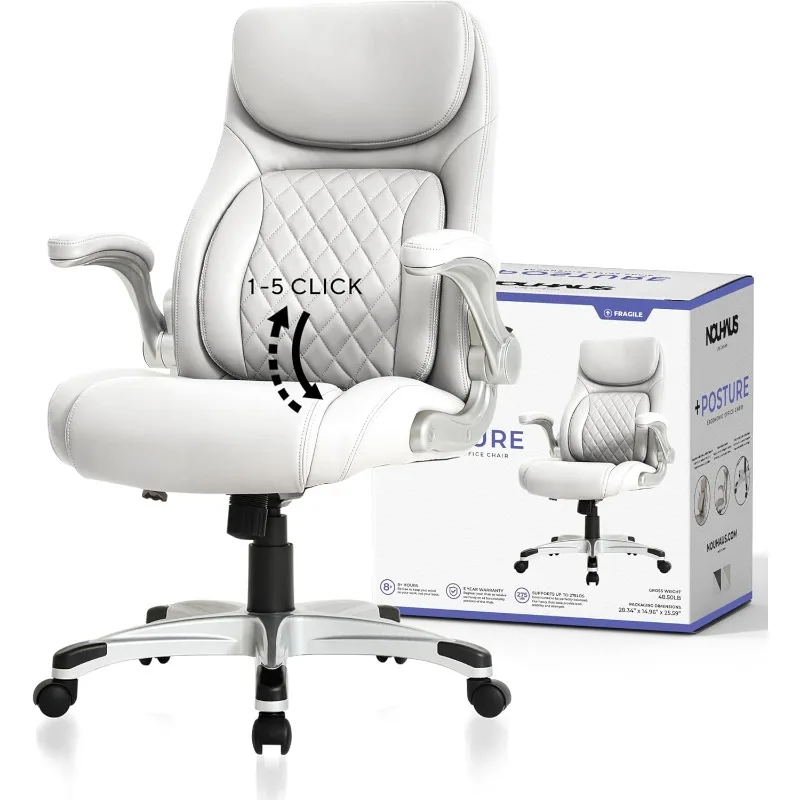 Ergonomic PU Leather Office Chair. Lumbar Support with FlipAdjust Armrests. Modern Executive Chair and Computer Desk Chair