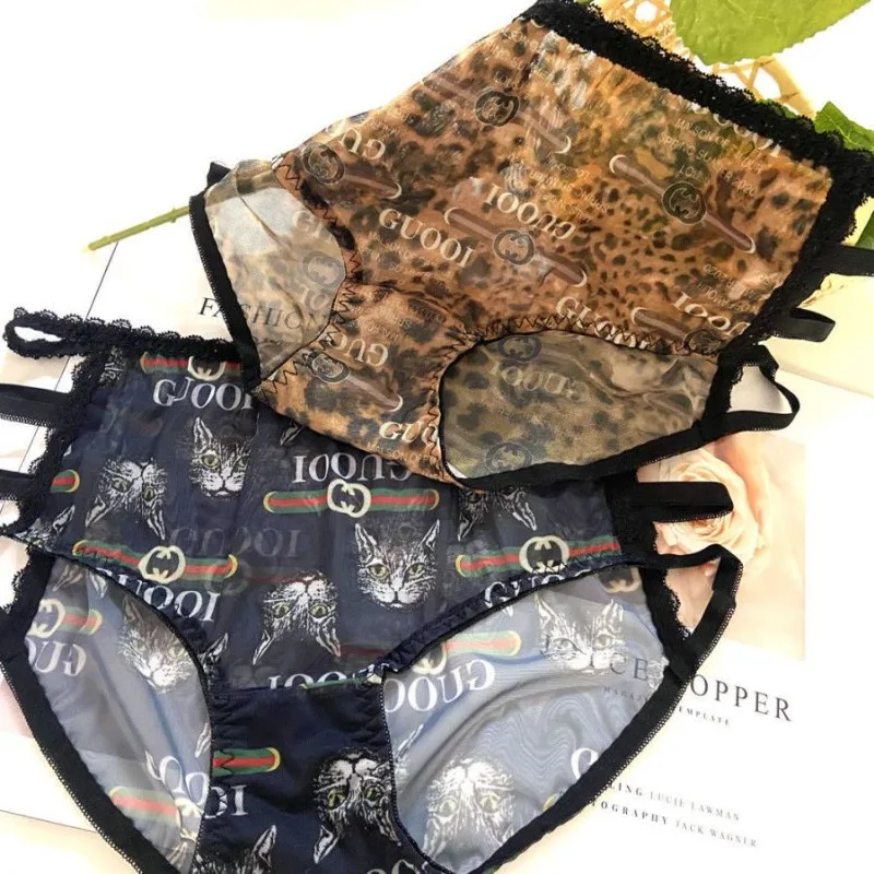 

Fashionable sexy ultra-thin printed seamless large-sized chubby girl side root pull strap hollowed-out nude triangle underwear