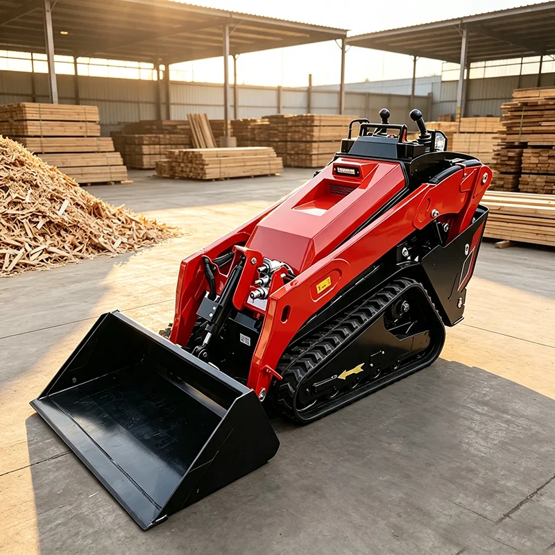 Mini Skid Steer Loader Triangular Track Strong Traction Mud Terrain Loader Machine 18.2KW