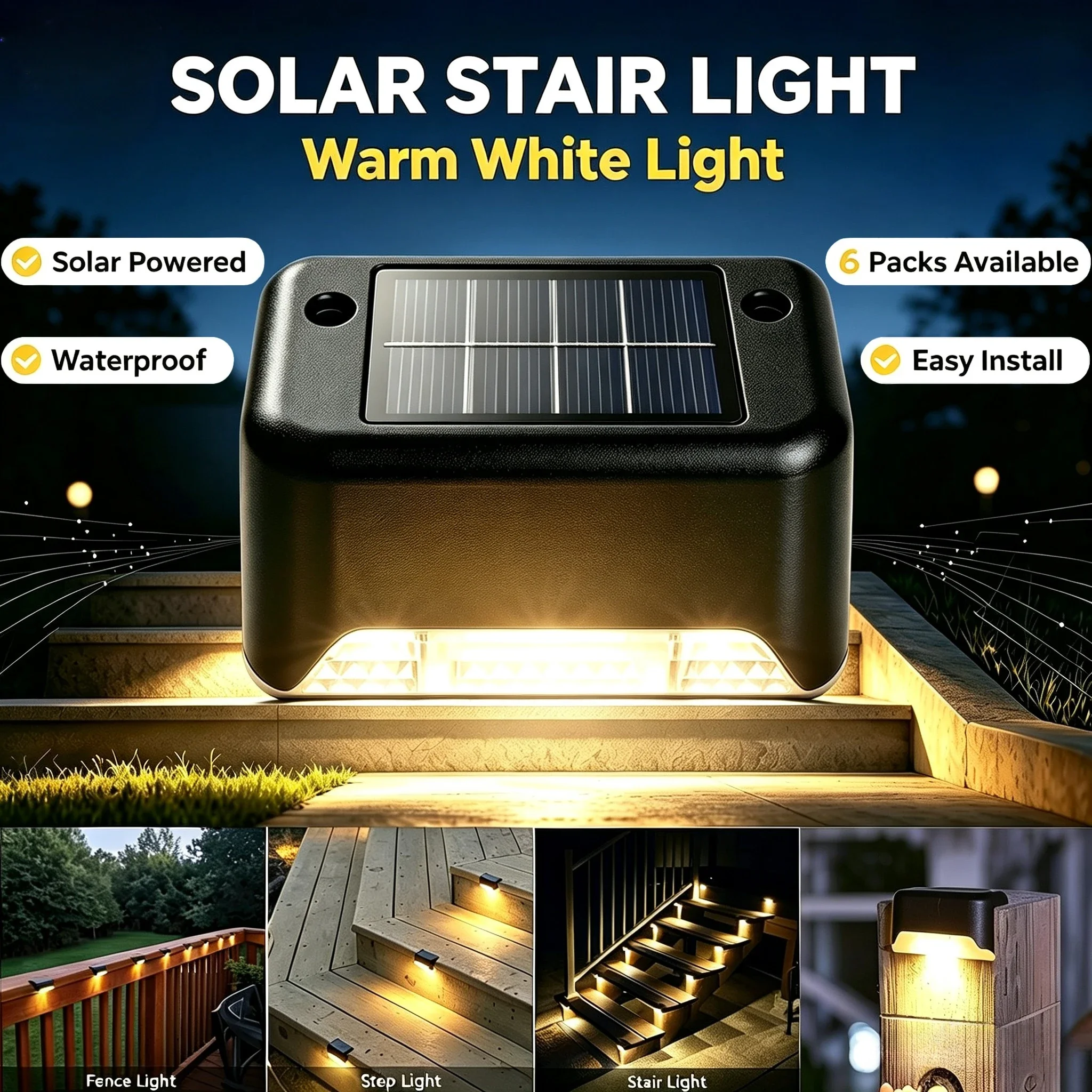 Smart Garden Fence - Outdoor Waterproof Solar Step Lights, Warm