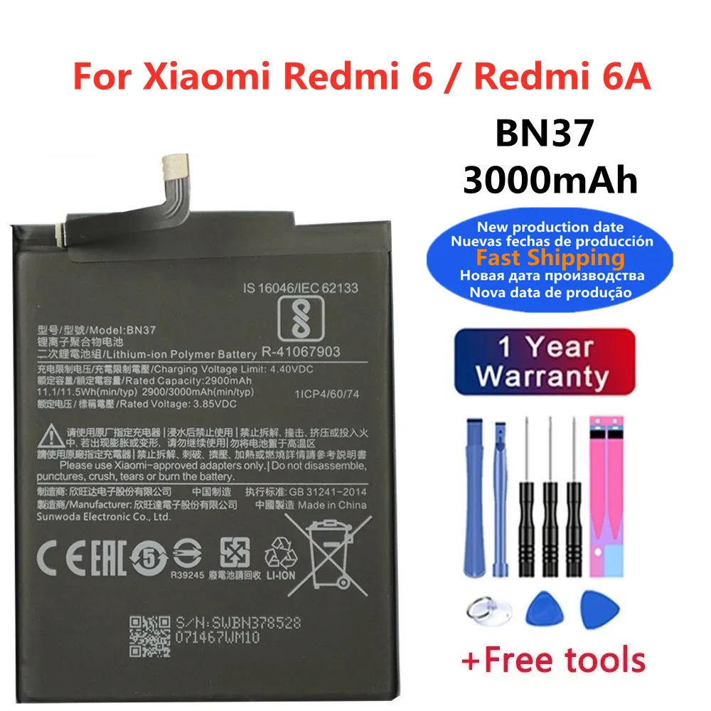 BN37 Battery For Xiaomi Redmi 6 /Redmi 6A Redmi6 Redmi6A High Quality Phone Battery Bateria Batteries 3000mAh + Tools