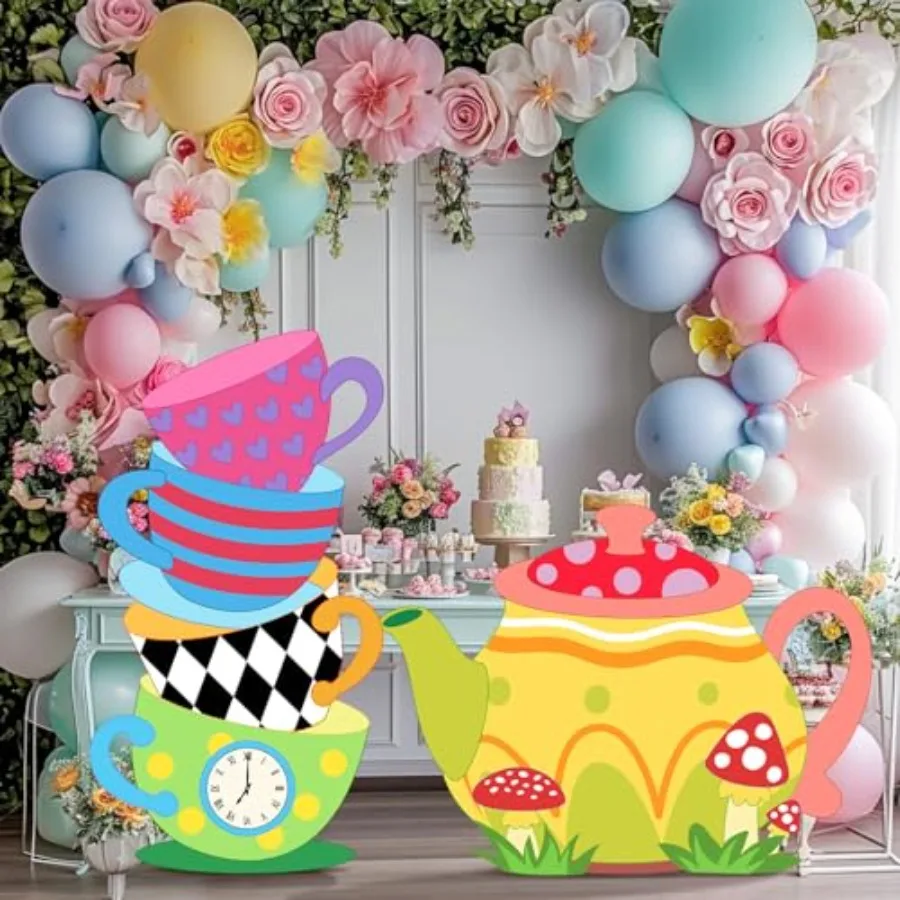 

Большой картонный вырезной декор для вечеринки в стиле Страны чудес: 4-футовые стопки чашек и чайник, реквизит для фотозоны, фон для фотосессий