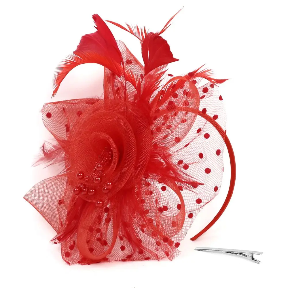 Hair Accessories Mesh Flower Hair Fascinators Wedding Feathers Hair Clip Fascinator Hat Tea Party Headband Alice Headband Clip view 6