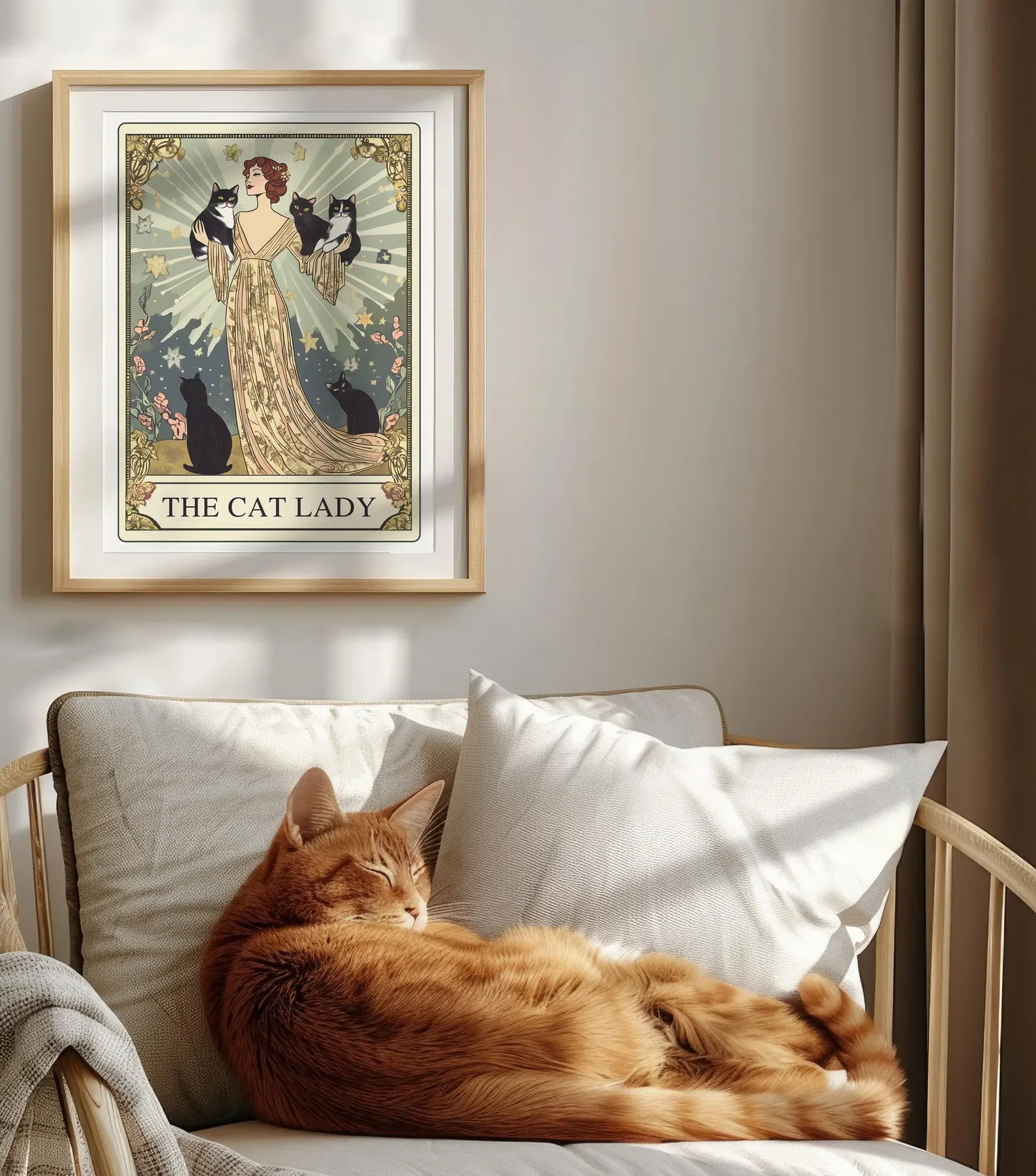 The Cat Lady Tarot Print, Art Nouveau Cat Lovers Wall Art, Vintage Cat Poster, Cat Mom Gift, Unique Print, Apartment Decor image 4