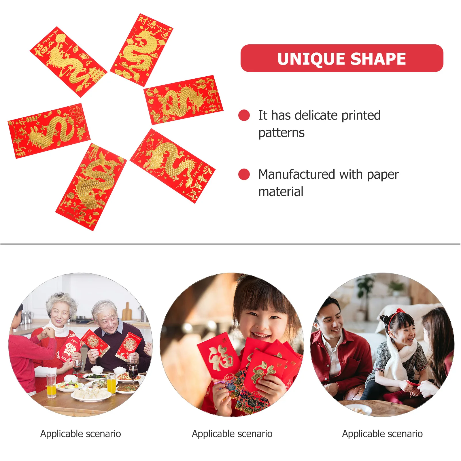 

30 шт. фестивальные красные конверты, бумажные китайские счастливые карманы для денег, Новый год 2024, подарочные пакеты для наличных, красные конверты, новогодний конверт