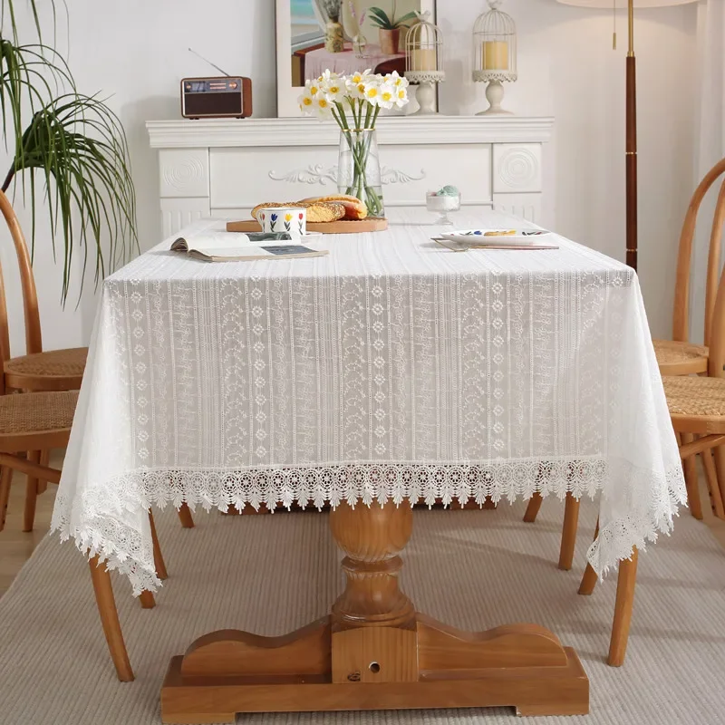 Tablecloth White Famous Ethnic Style Lace All Cotton Hollowed Out Tea Table Tablecloth Dining Wedding Decoration