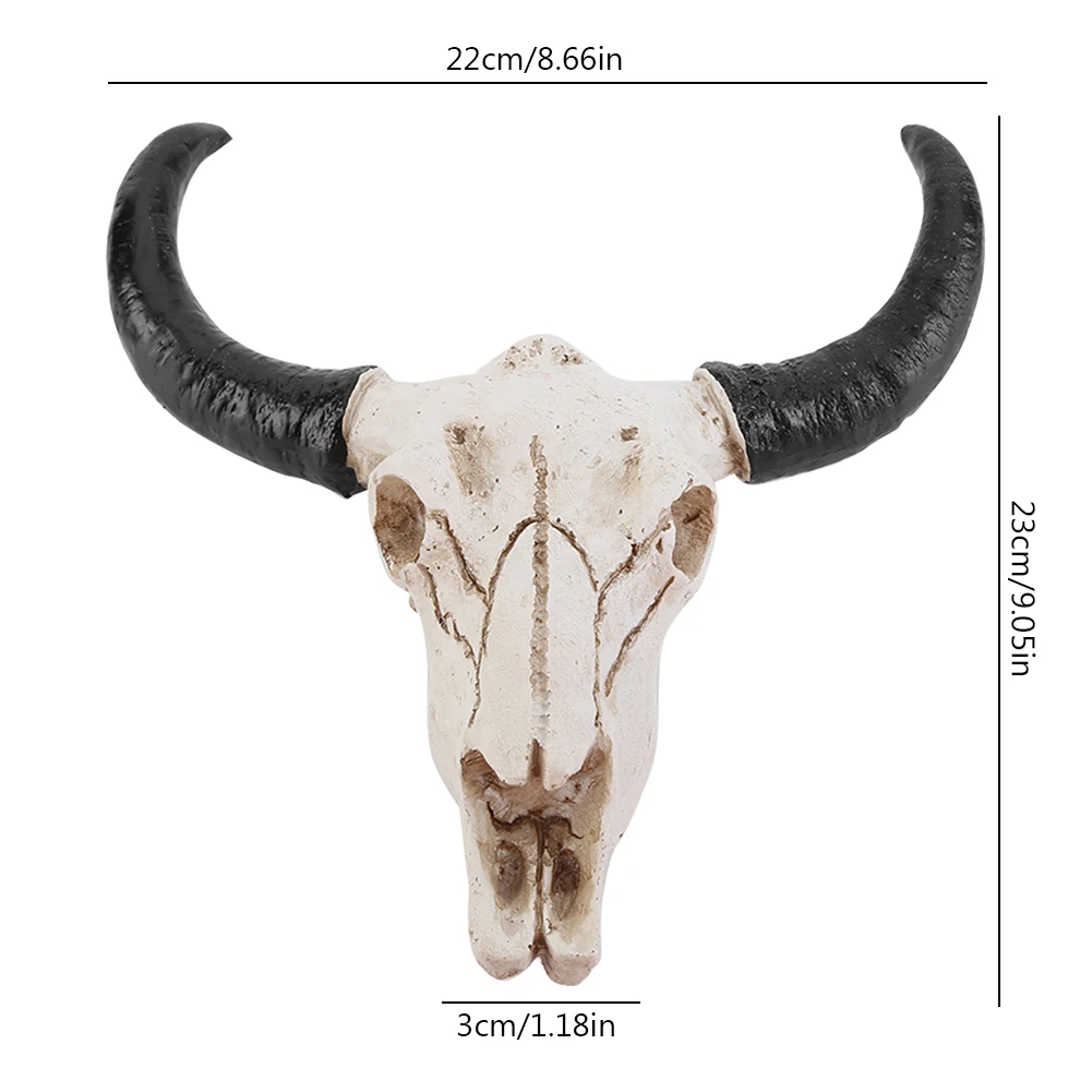 Longhorn Cow Skull Head Ornament Wall Hanging 3D Animal Wildlife Sculpture Nostalgic Realistic for Home Halloween Party Decor