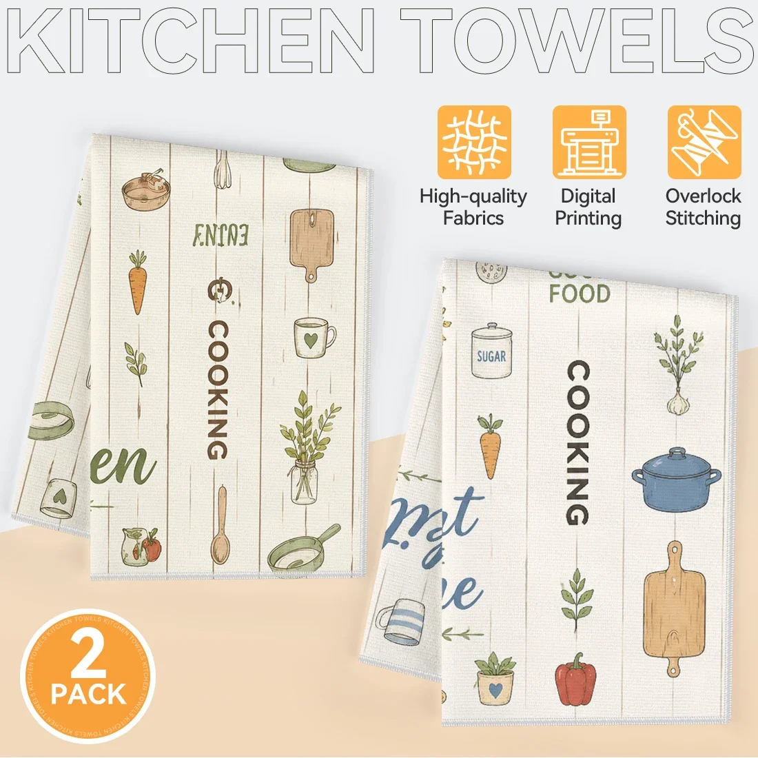 2pcs Set Kitchen Towels Retro Kitchenware DesignHand Towels Christmas Decorations For Home Noel Dish Towels Gifts