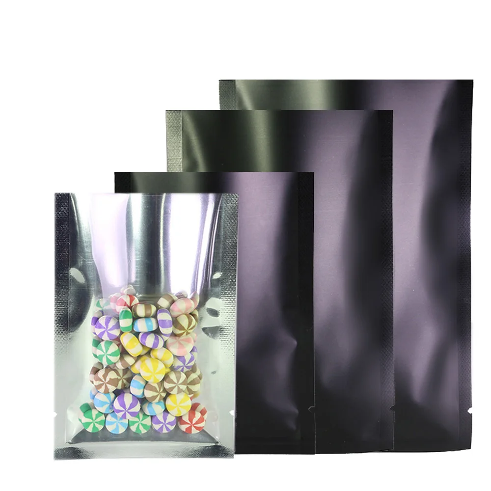 

100pcs Various Size Mylar Bags,Matte Black Glossy Clear Flat Open Top Aluminum Foil Pouch