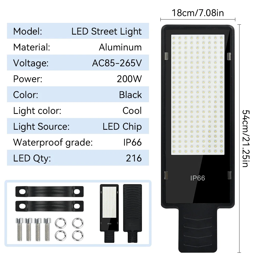 LED Street Light AC85-AC265V Outdoor Street Lamp Hight Brightness 200W Powerful Wall Light 216 LEDS IP65 Waterproof Garden Light
