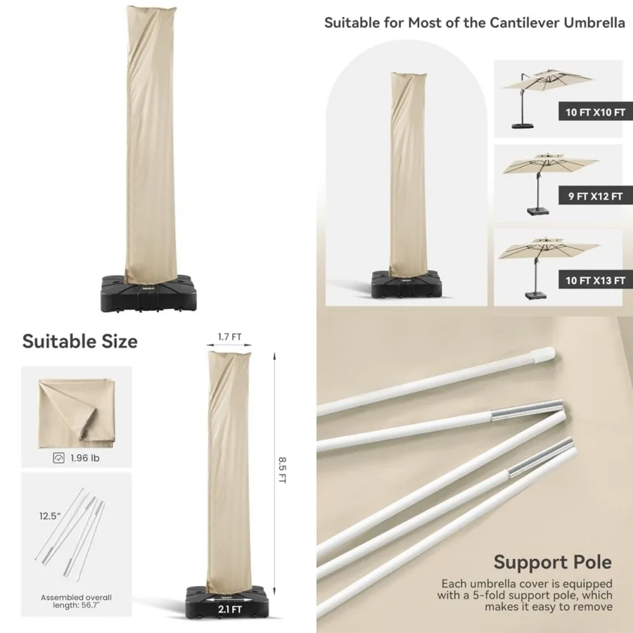 

Patio Umbrella Cover UV Resistant Outdoor Offset Cantilever Umbrella Covers with Zipper and Rod
