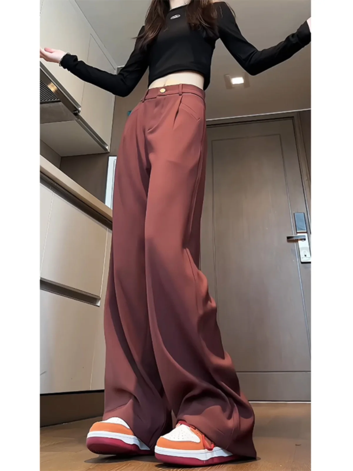 

Мужские повседневные брюки Neapolitan с высокой талией, прямые, струящиеся, немнущиеся, с эластичным поясом, весна-лето, модный тренд